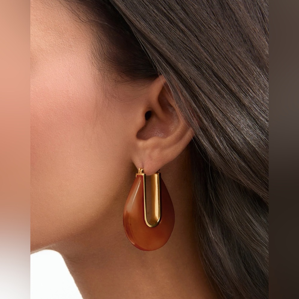 Veronica Beard Emerald Resin Teardrop Earrings with Gold-Tone Hardware - Picture 2 of 6